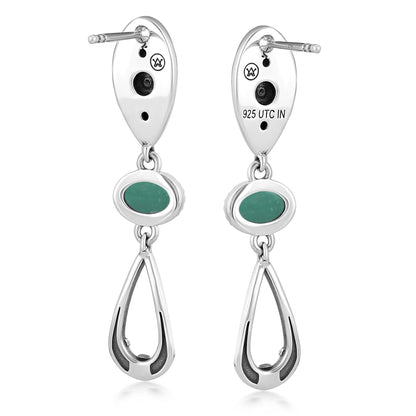 Sterling Silver Green Turqoise Teardrop Double Loop Gemstone Earrings 