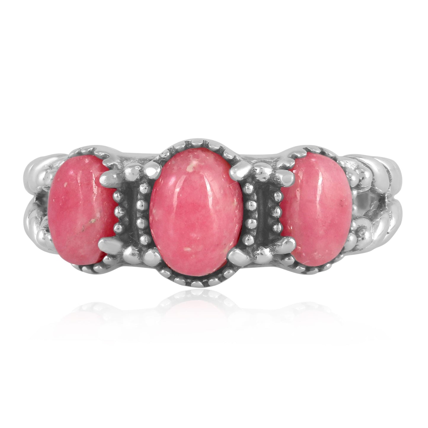 Sterling Silver Rhodonite 3-Stone Ring