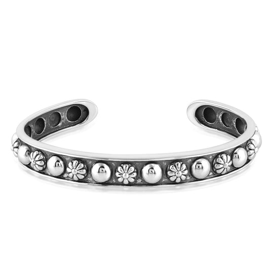 Sterling Silver Concha Flower and Bead Narrow Cuff Bracelet
