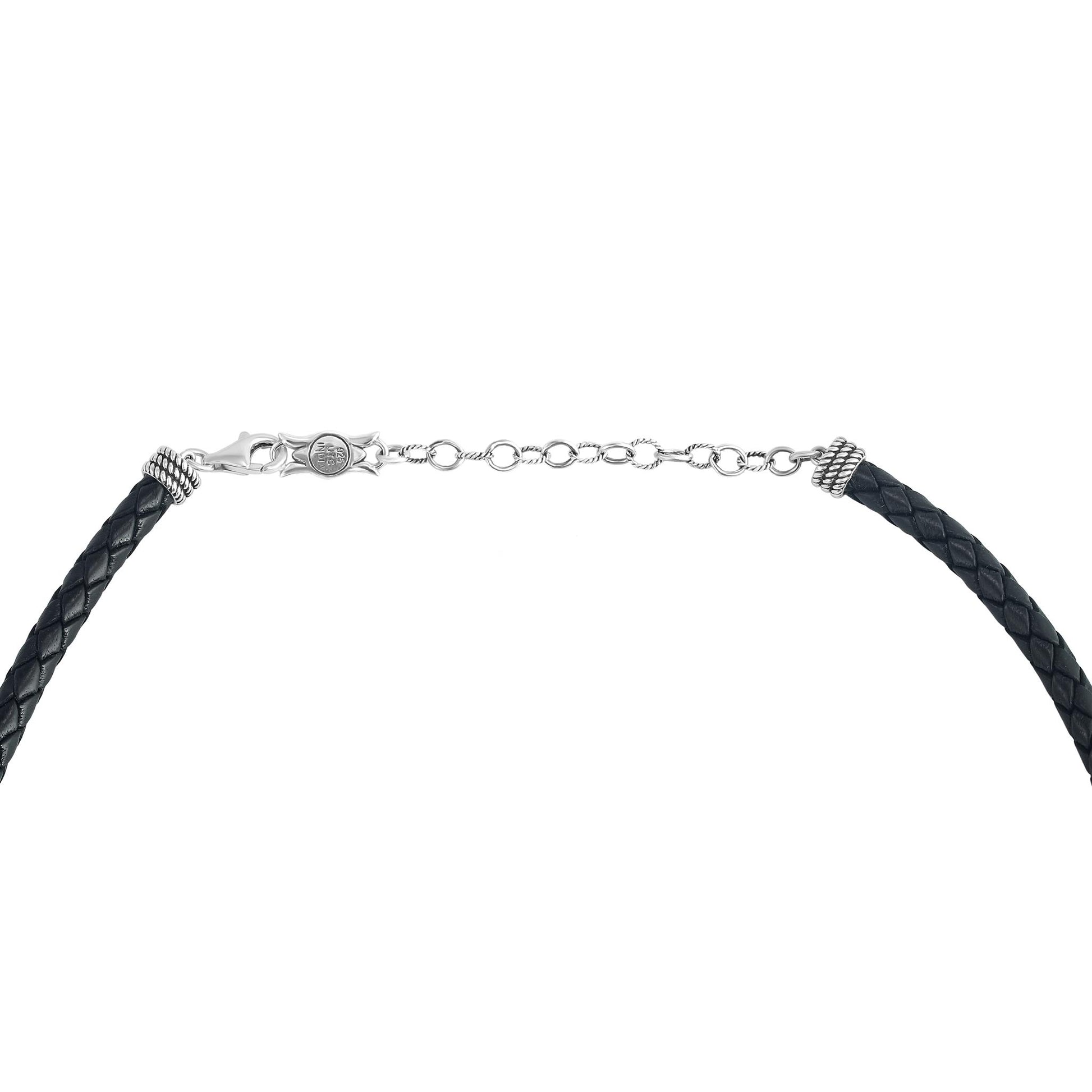 Sterling Silver Lapis Oval Pendant Black Leather Necklace