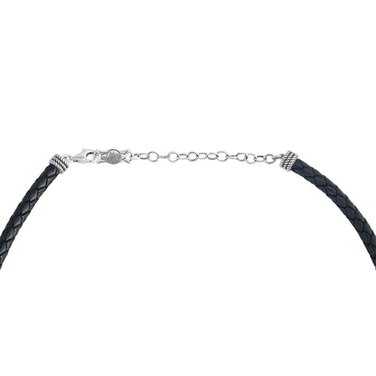 Sterling Silver Lapis Oval Pendant Black Leather Necklace