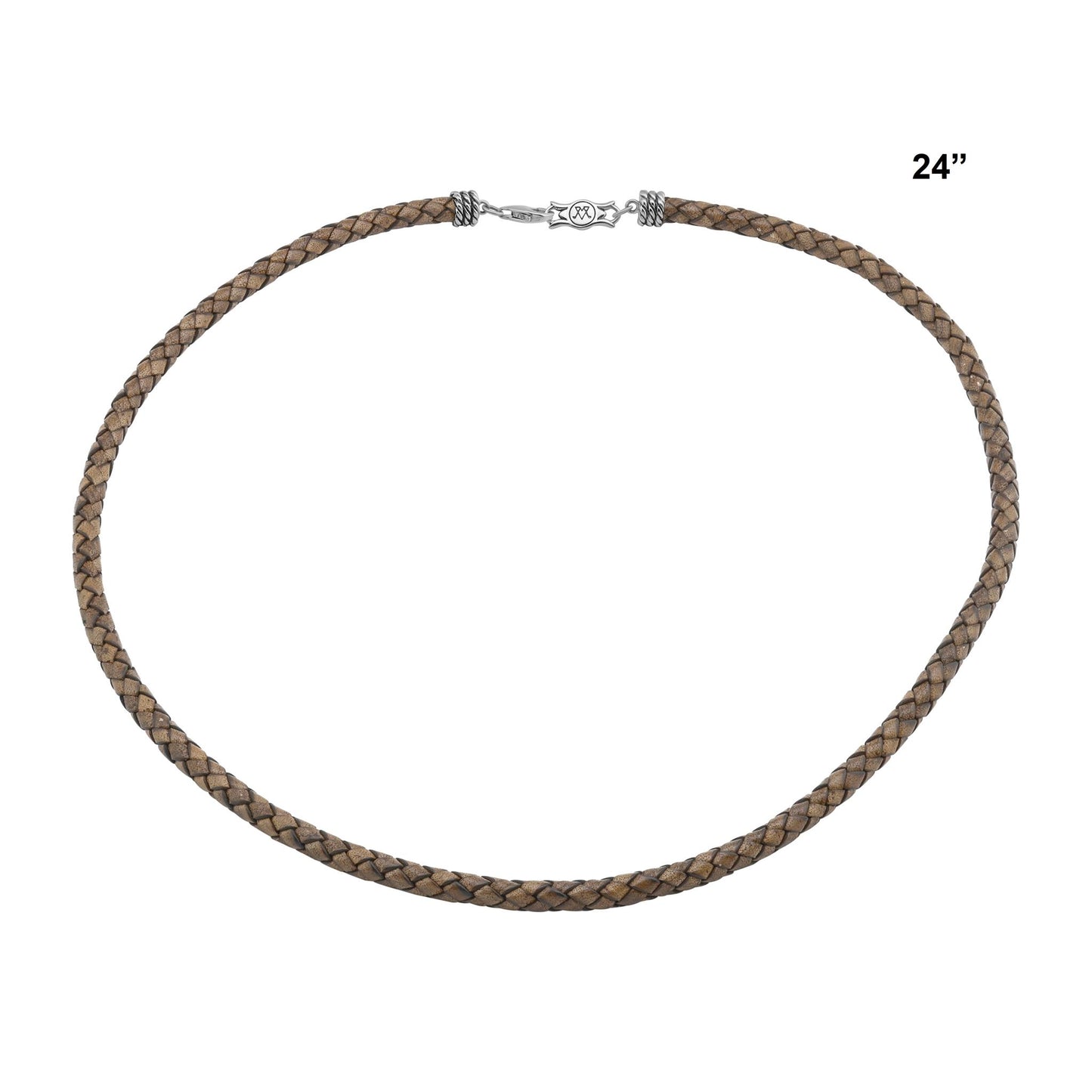 Braided Antique Brown Leather Sterling Silver Necklace