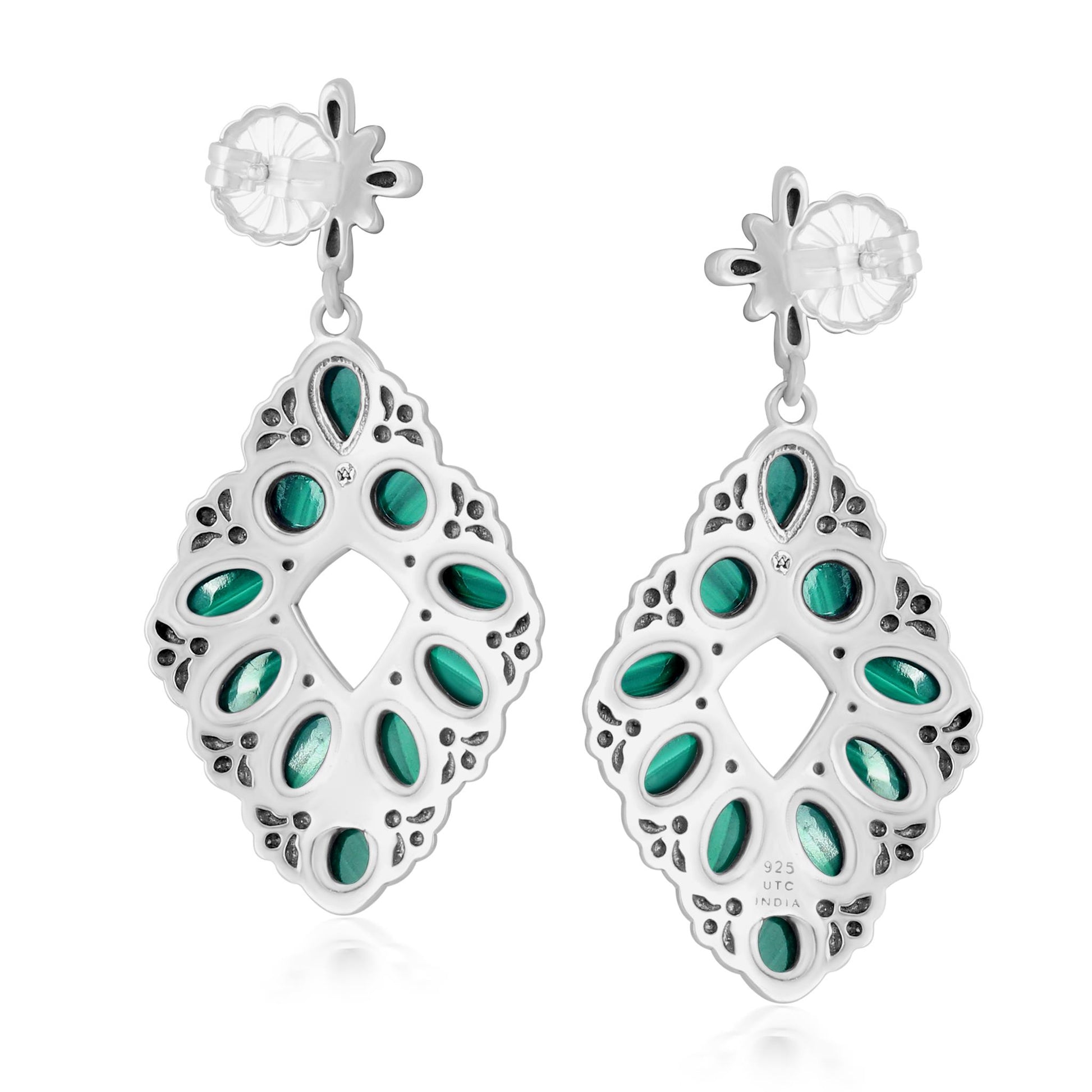 Sterling Silver Malachite Diamond Shaped Earrings