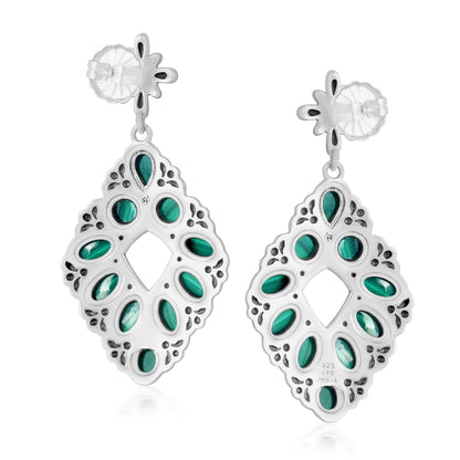 Sterling Silver Malachite Diamond Shaped Earrings