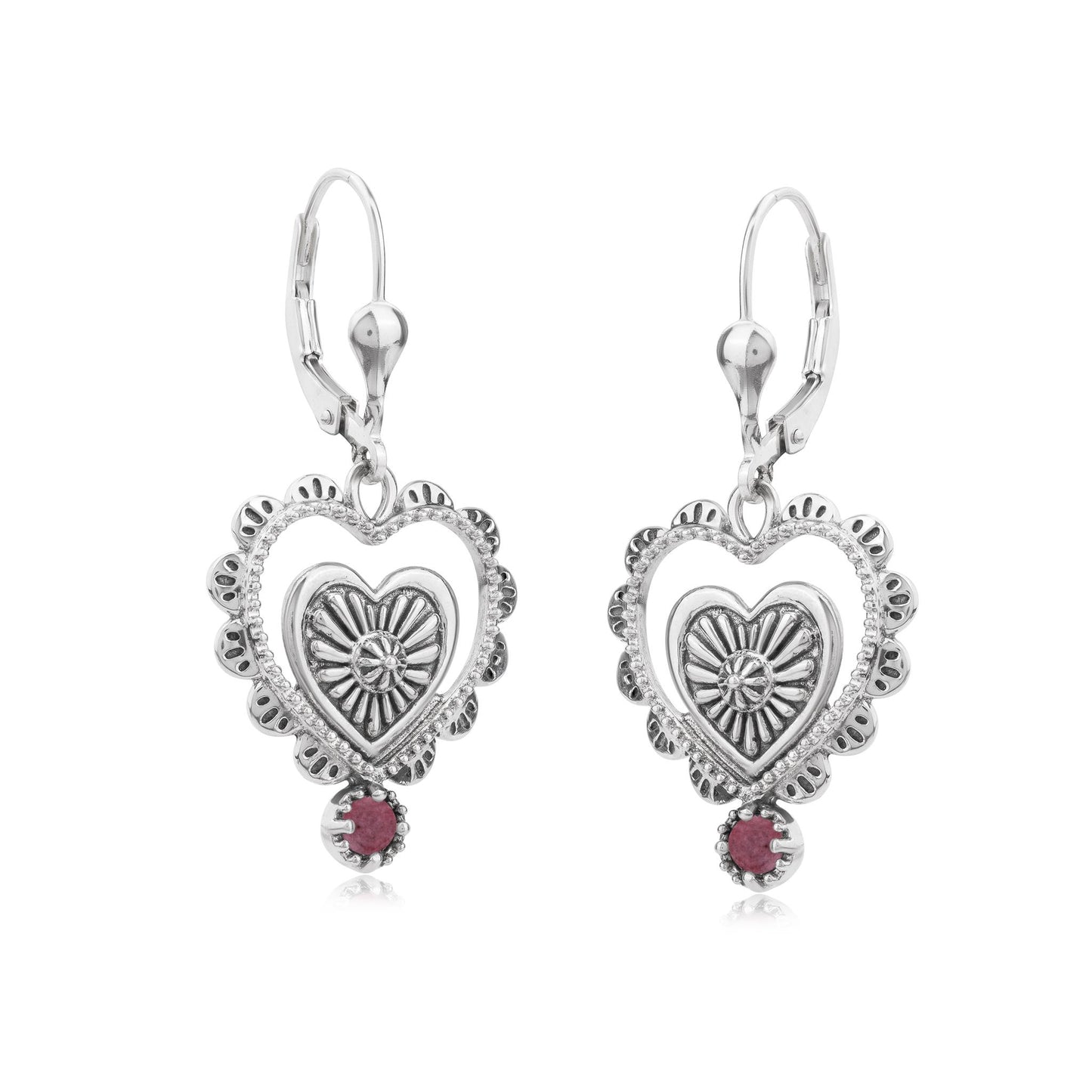 EXCLUSIVELY OURS! Sterling Silver Rhodonite Concha Heart Lever Back Earrings