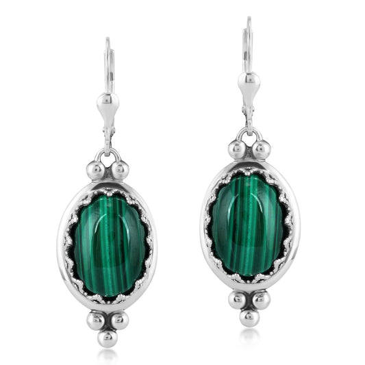 EXCLUSIVELY OURS! Sterling Silver Malachite Crown Detail Lever Back Earrings