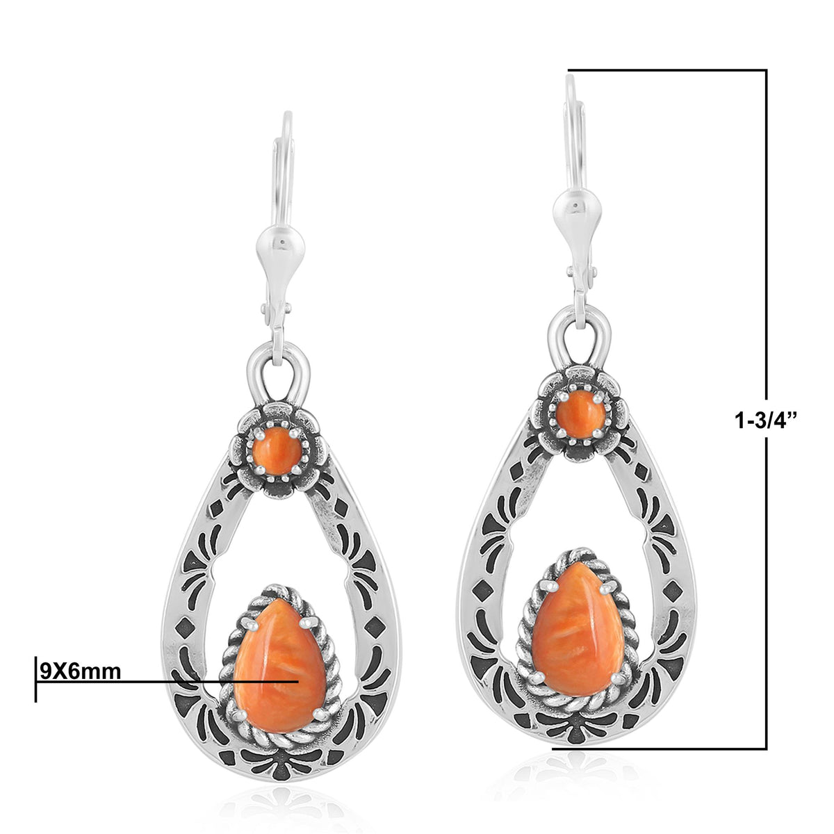 Sterling Silver Orange Spiny Oyster Teardrop Dangle Earrings