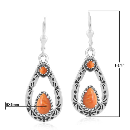 Sterling Silver Orange Spiny Oyster Teardrop Dangle Earrings