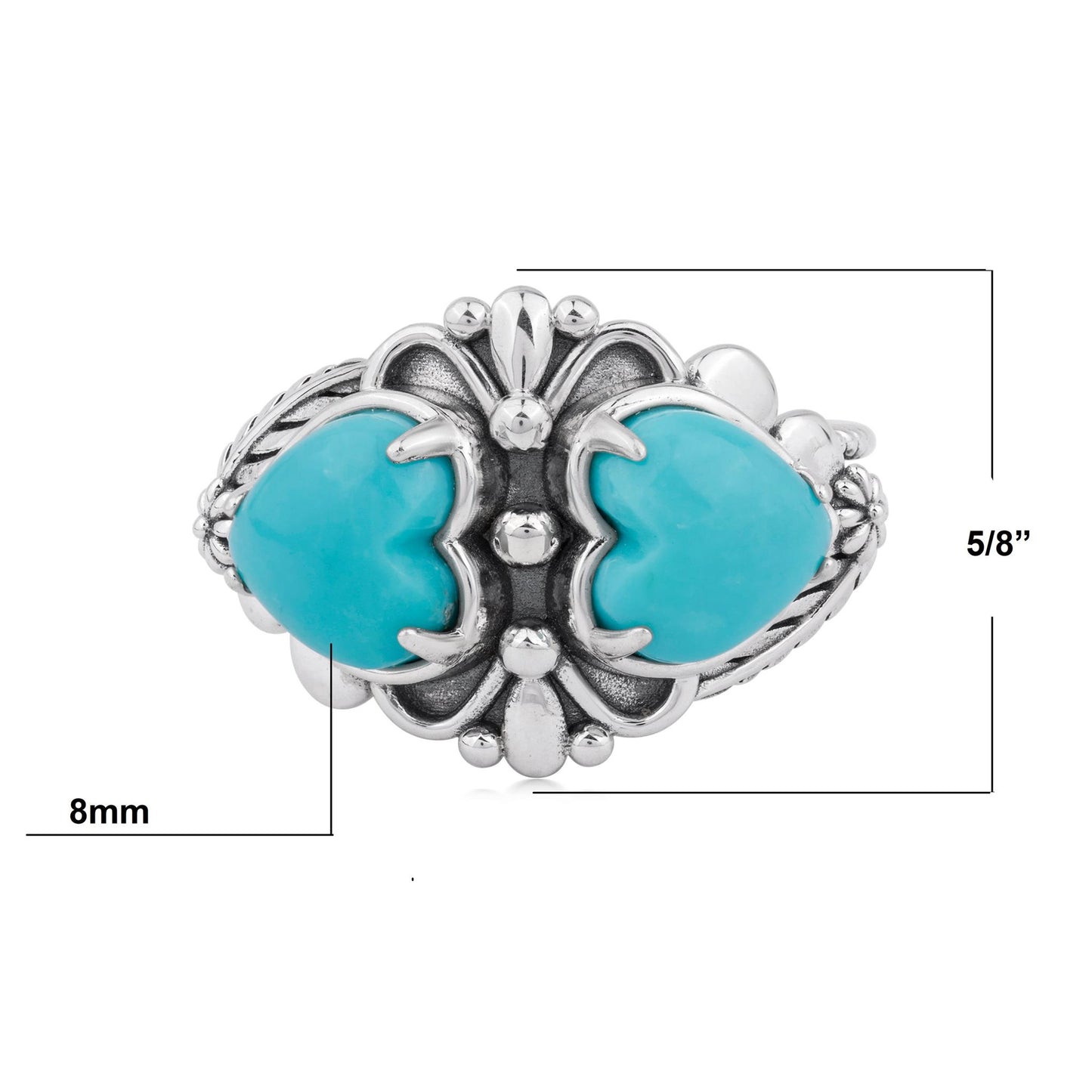 EXCLUSIVELY OURS! Sterling Silver Kingman Turquoise Double Heart Ring, Sizes 5 to 11