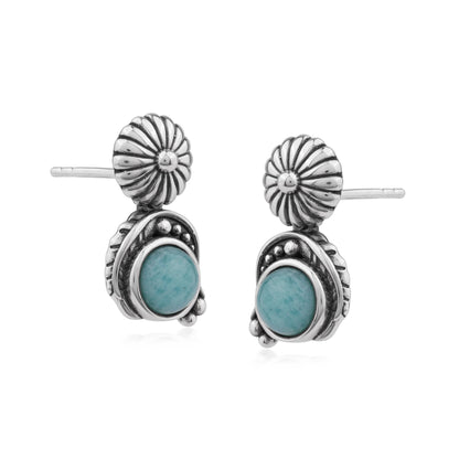 Sterling Silver Amazonite Leaf and Concha Gemstone Post Earrings
