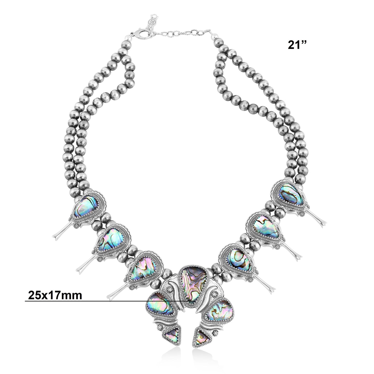 LIMITED EDITION! Sterling Silver Abalone Shell Doublet Large Naja Squash Blossom Necklace