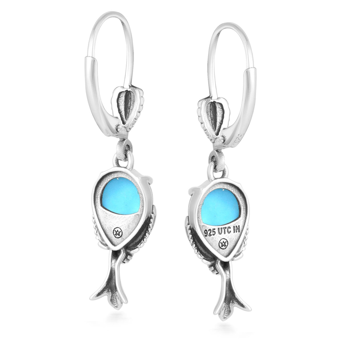Sterling Silver Kingman Turquoise Pear Squash Blossom Dangle Earrings