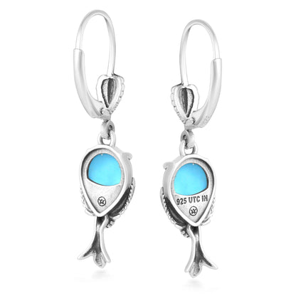 Sterling Silver Kingman Turquoise Pear Squash Blossom Dangle Earrings