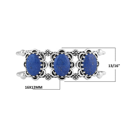 Sterling Silver Lapis Oval Scallop Concha Cuff Bracelet