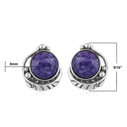 EXCLUSIVELY OURS! Sterling Silver Charoite Leaf Design Button Earrings