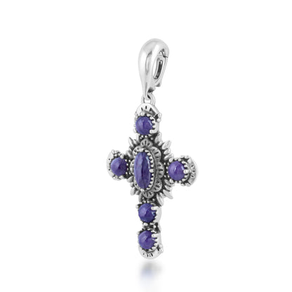 EXCLUSIVELY OURS! Sterling Silver Charoite Cross Pendant Enhancer