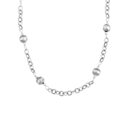 Sterling Silver Bead and Textured Oval Necklace