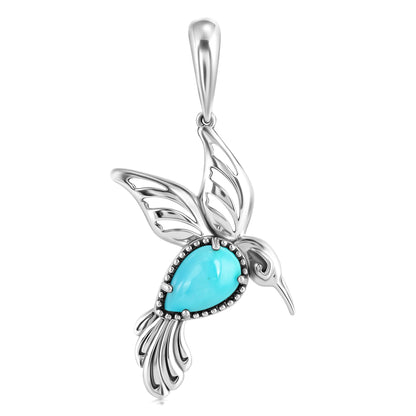 Sterling Silver Kingman Turquoise Hummingbird Pendant Enhancer