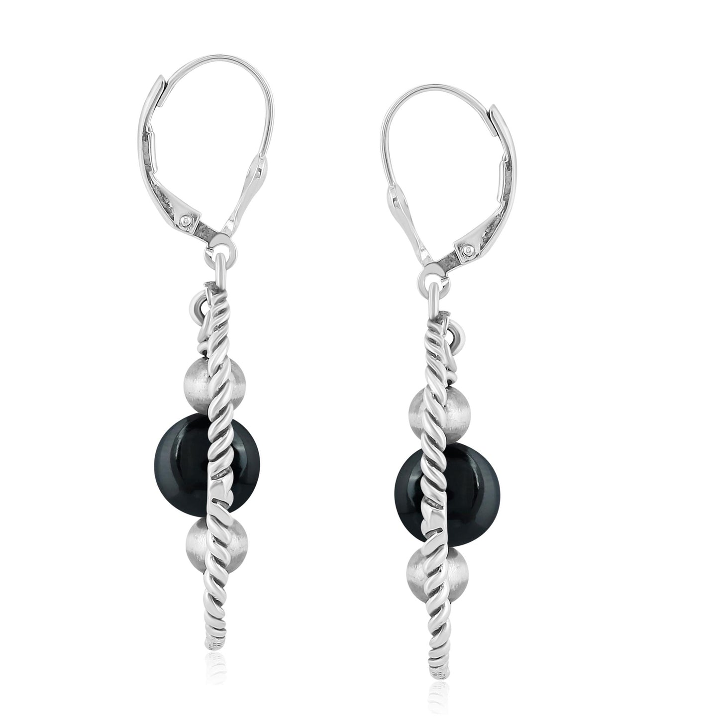 EXCLUSIVELY OURS! Sterling Silver Black Onyx Rope and Bead Halo Dangle Earrings