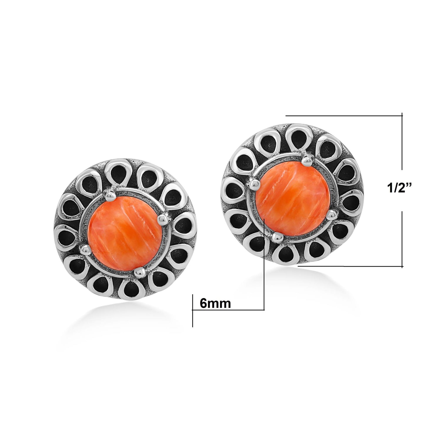 EXCLUSIVELY OURS! Sterling Silver Orange Spiny Oyster Sunburst Stud Earrings