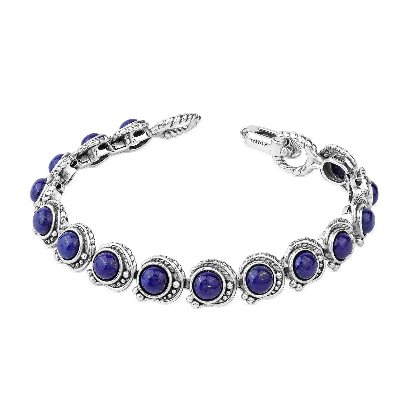  Sterling Silver Lapis Round Cabochon Tennis Bracelet