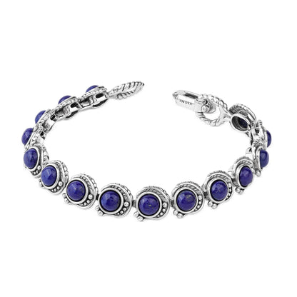  Sterling Silver Lapis Round Cabochon Tennis Bracelet
