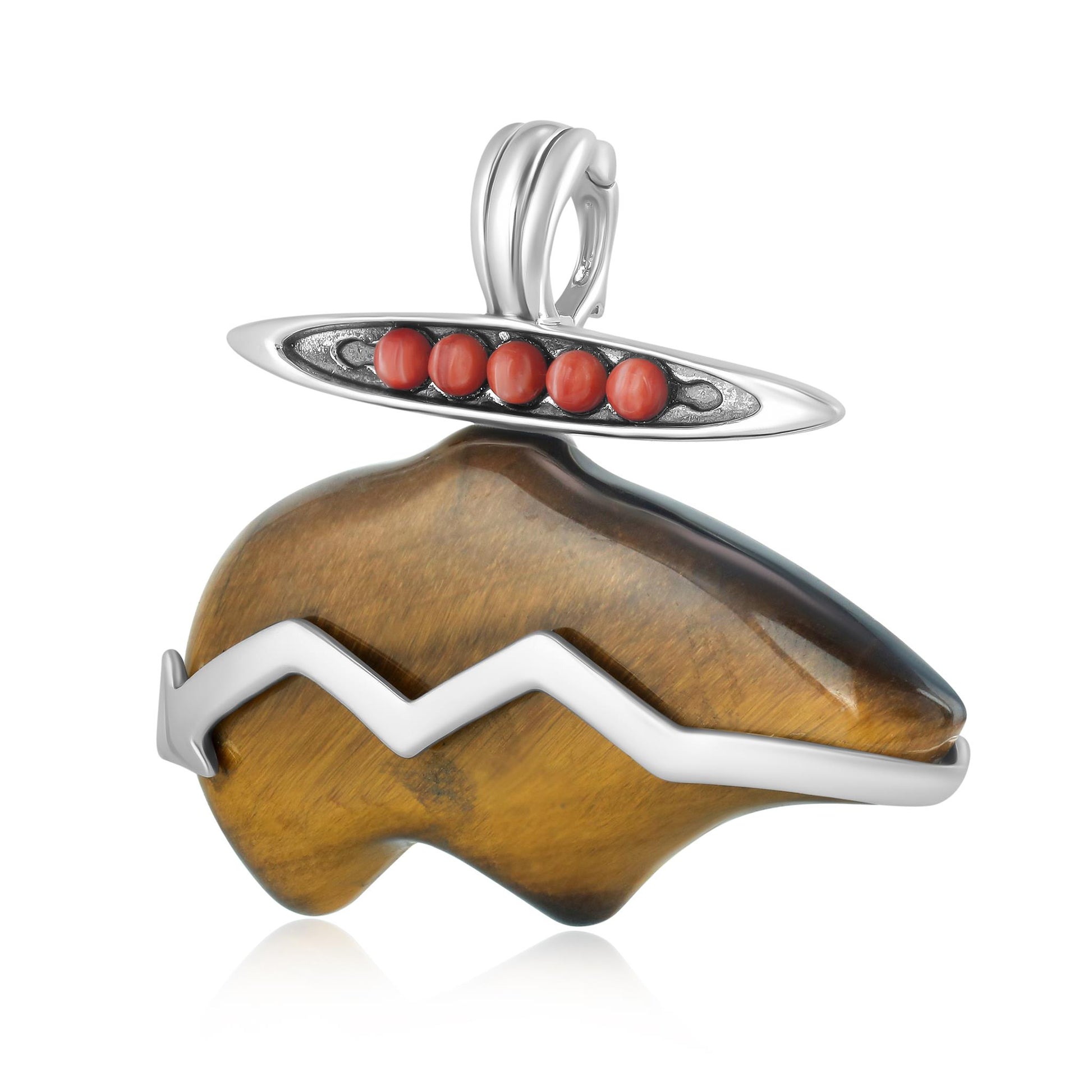 Sterling Silver Tiger's Eye and Red Spiny Oyster Bear Pendant Enhancer