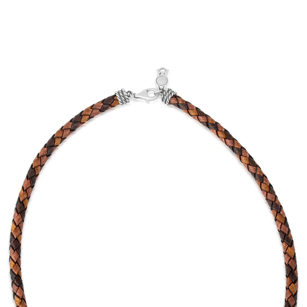 Sterling Silver Red Jasper and Tiger's Eye Brown Tonal Braided Leather 3-Stone Necklace