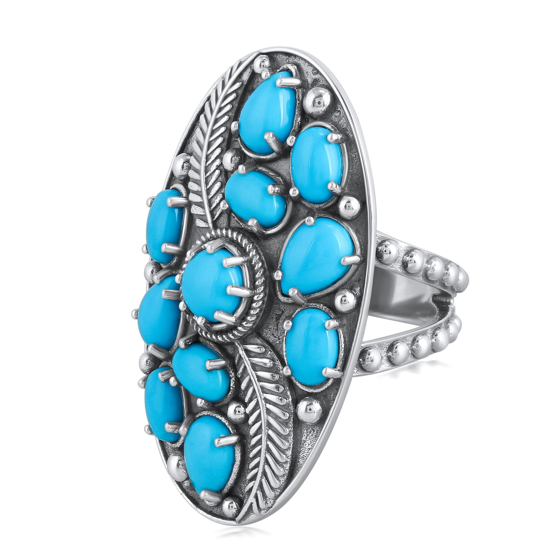 Sterling Silver Sleeping Beauty Turquoise Leaf Ring