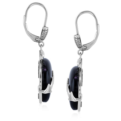 Sterling Silver Black Onyx Bear Lever Back Earrings