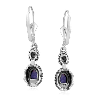 EXCLUSIVELY OURS! Sterling Silver Charoite Floral and Rope Design Dangle Earrings