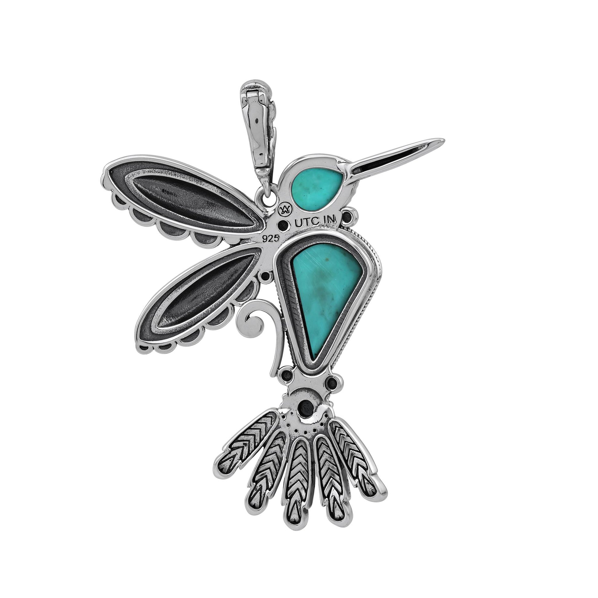 Sterling Silver and Kingman Turquoise Hummingbird Pendant Enhancer