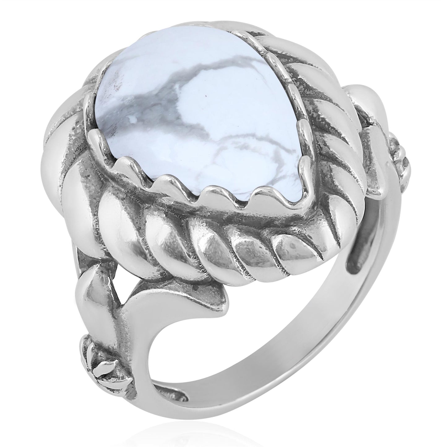 Sterling Silver White Howlite Pear Cut Rope Ring