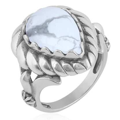 Sterling Silver White Howlite Pear Cut Rope Ring