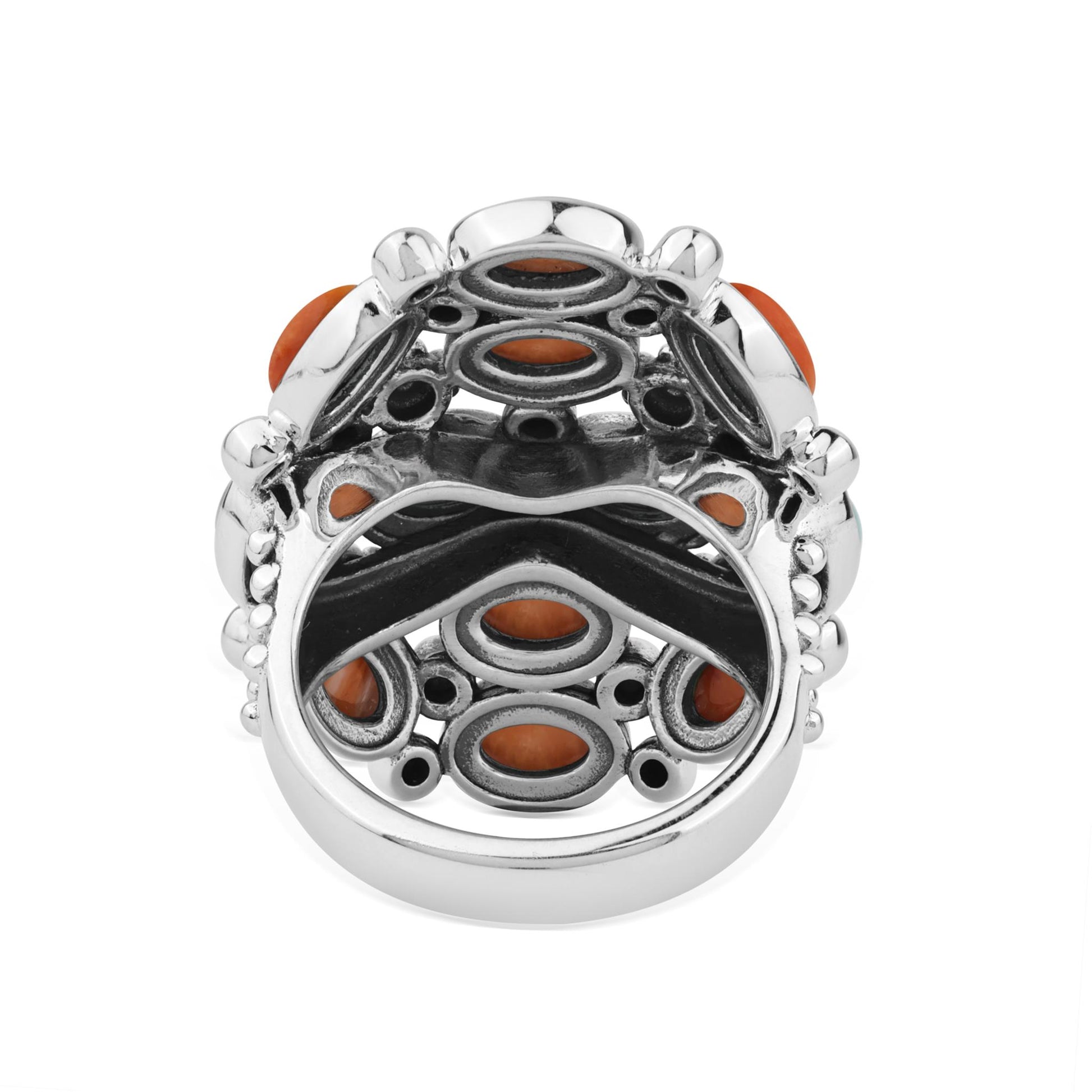  Sterling Silver Orange Spiny Oyster Oval 12-Stone Cluster Ring