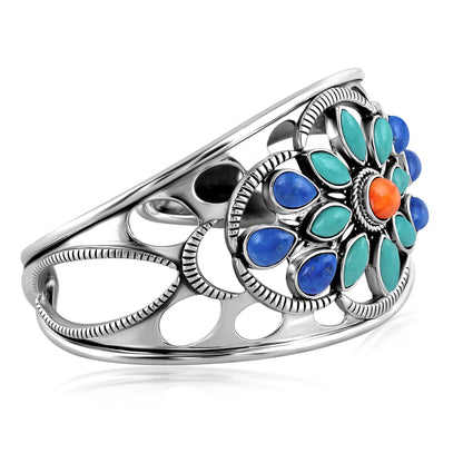 Sterling Silver Multi Gemstone Bold Cluster Cuff