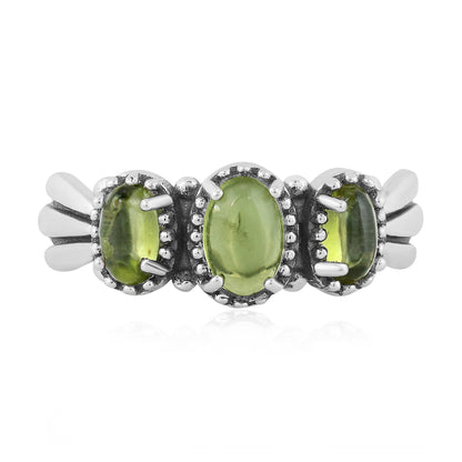 Sterling Silver Peridot 3-Stone Fan Ring