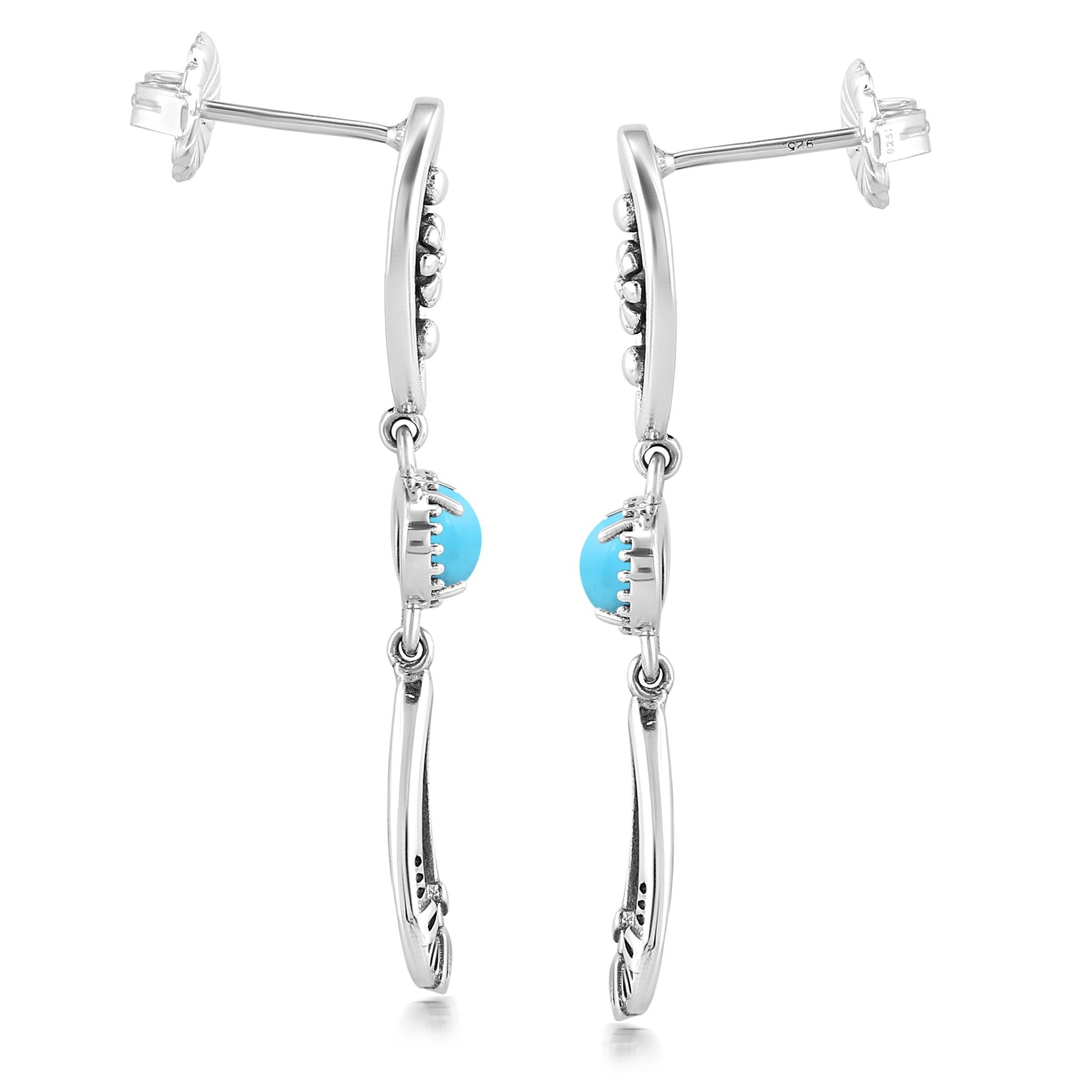 Sterling Silver Sleeping Beauty Turqoise Teardrop Double Loop Gemstone Earrings 