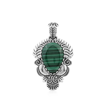 Sterling Silver Malachite Pear Gemstone Leaf Pendant Enhancer 