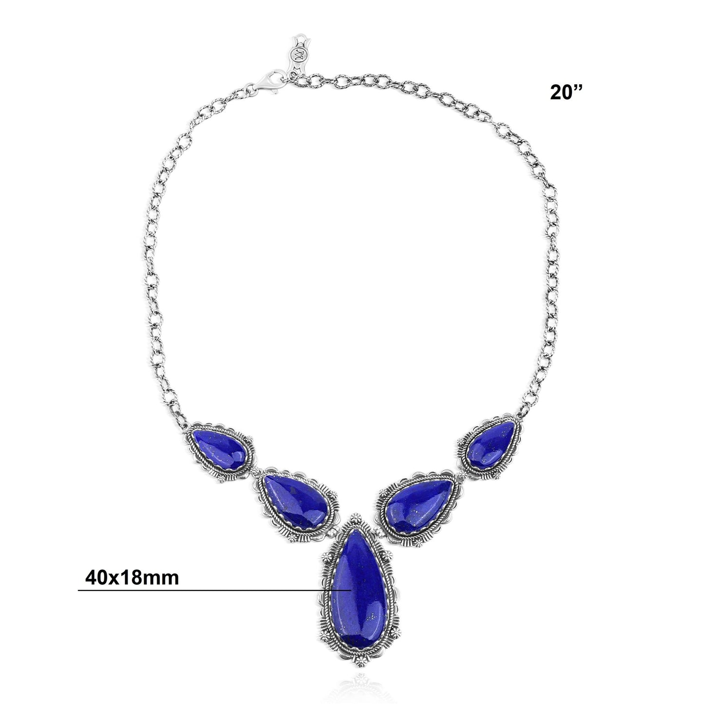 LIMITED EDITION! Sterling Silver Lapis Pear-Shaped Gemstone Statement Necklace, 20 Inches