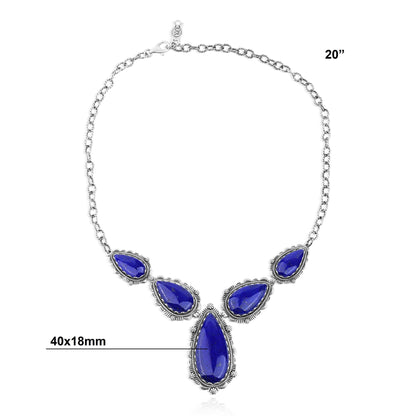 LIMITED EDITION! Sterling Silver Lapis Pear-Shaped Gemstone Statement Necklace, 20 Inches