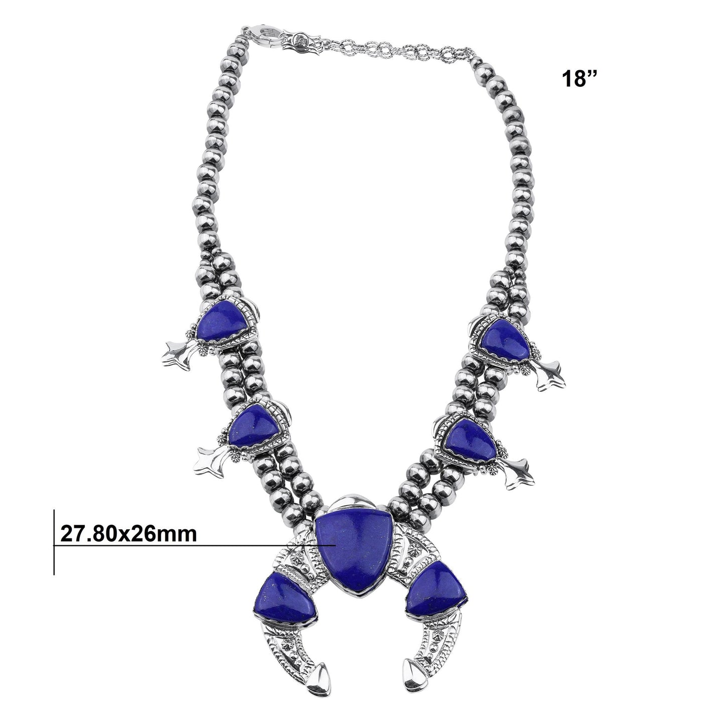 LIMITED EDITION! Sterling Silver Lapis Arrowhead Squash Blossom Statement Necklace