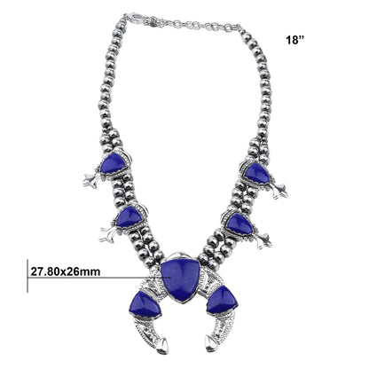 LIMITED EDITION! Sterling Silver Lapis Arrowhead Squash Blossom Statement Necklace