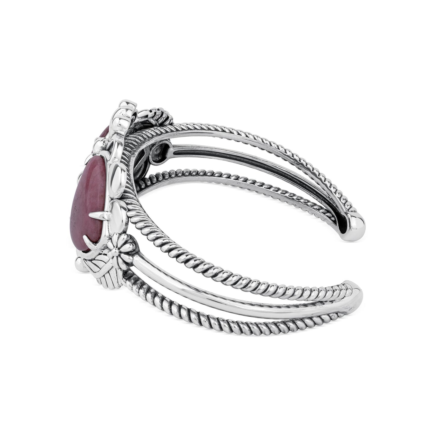 EXCLUSIVELY OURS! Sterling Silver Rhodonite Double Heart Cuff Bracelet, Sizes Small to Large
