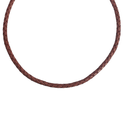 Sterling Silver Braided Rust Leather Toggle Necklace, 16 to 20 Inches