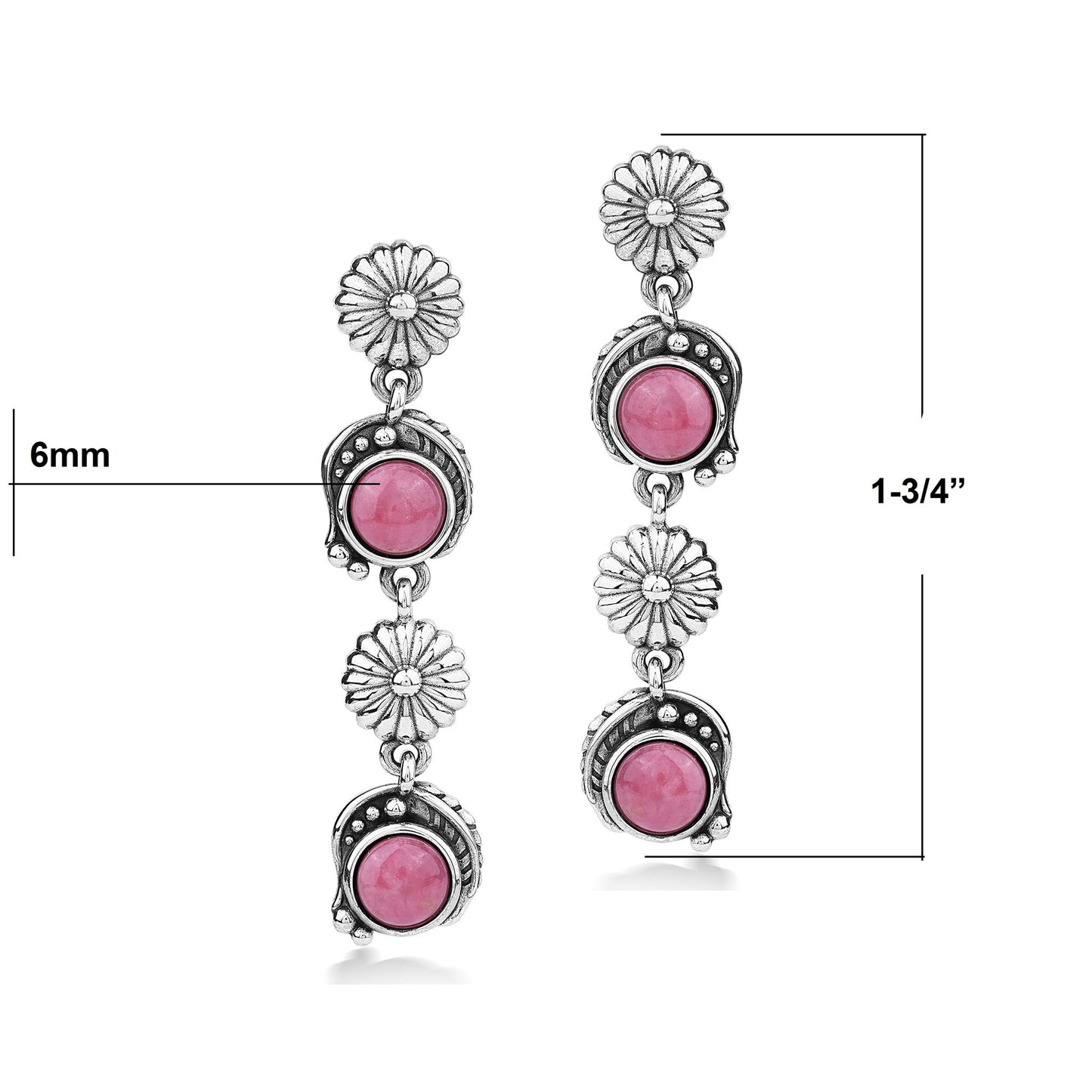 EXCLUSIVELY OURS! Sterling Silver Rhodonite Leaf and Flower Dangle Earrings