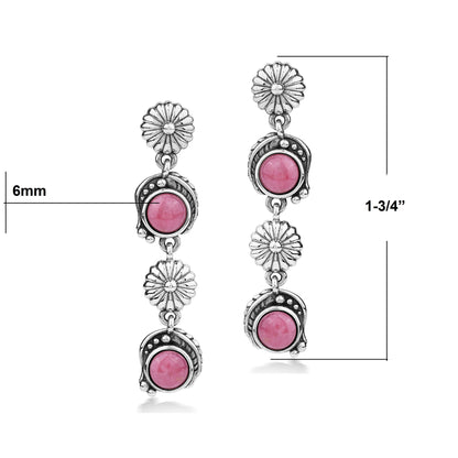 EXCLUSIVELY OURS! Sterling Silver Rhodonite Leaf and Flower Dangle Earrings