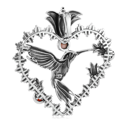 Sterling Silver Multi-Gemstone Fritz Casuse Heart Hummingbird Pendant Enhancer