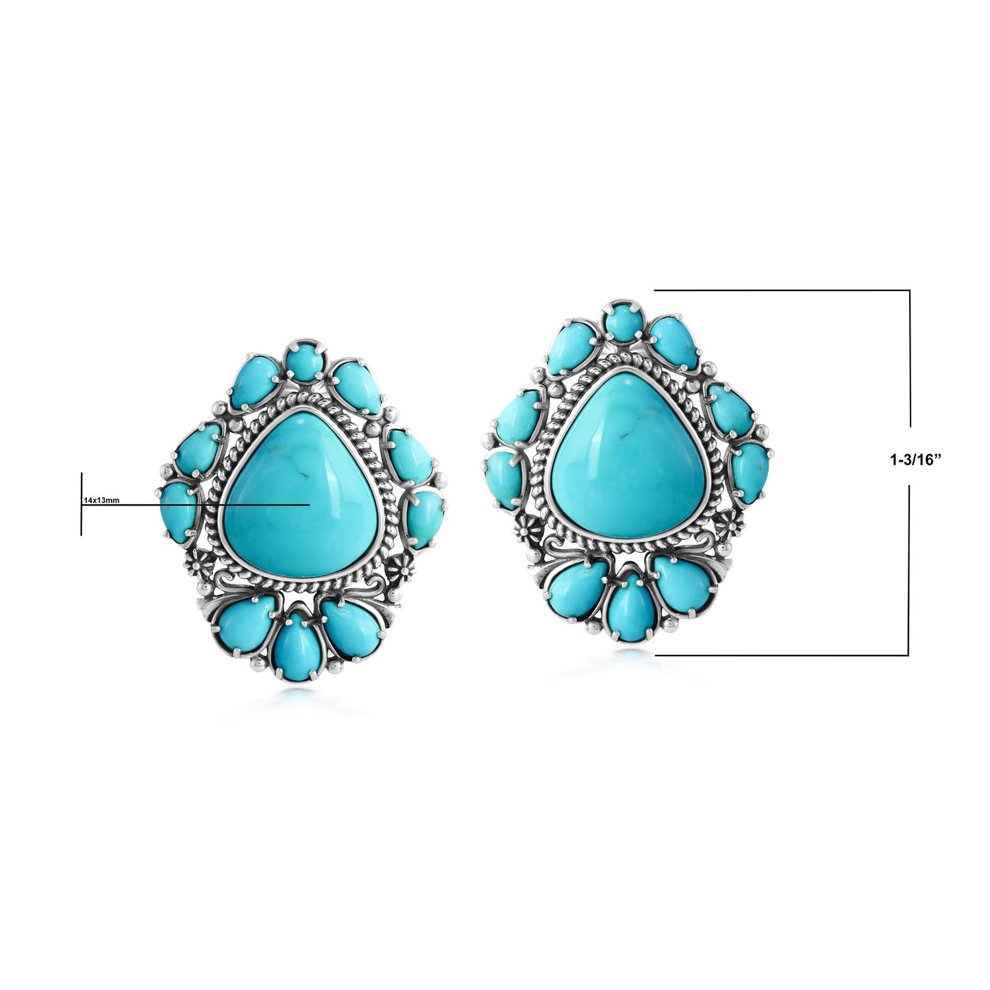 EXCLUSIVELY OURS! Sterling Silver Kingman Turquoise Trillion, Pear and Oval Stud Earrings