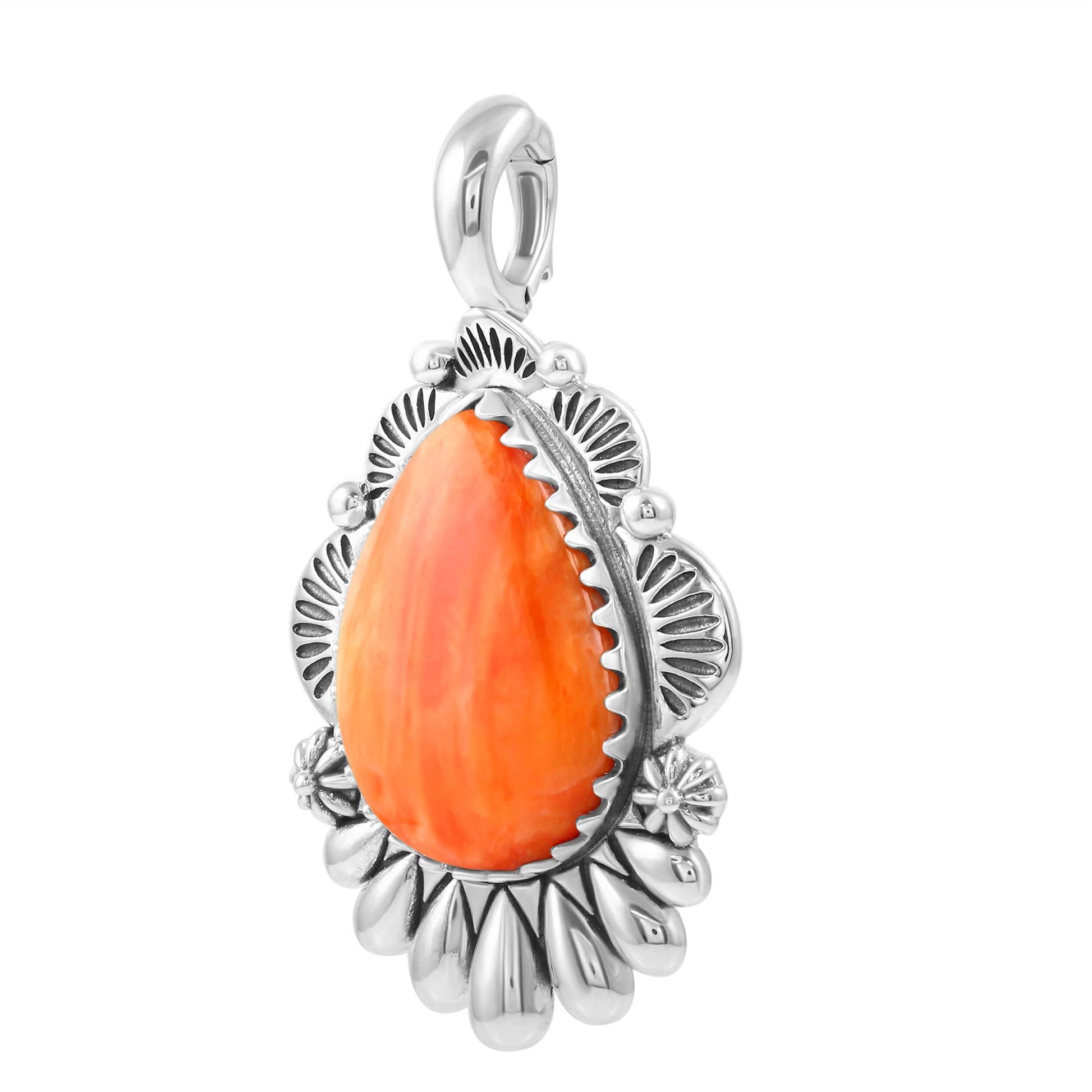 LIMITED EDITION! Sterling Silver Orange Spiny Oyster Scalloped Pear Pendant Enhancer